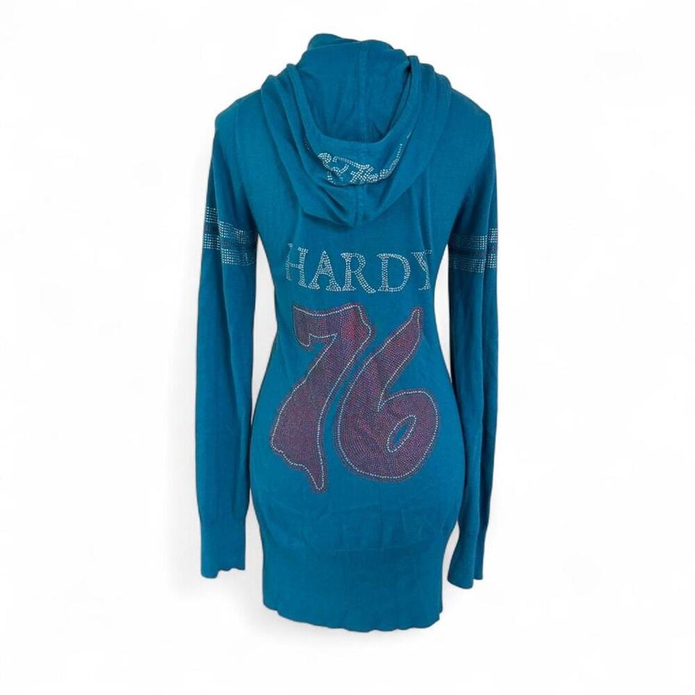 Ed Hardy Vintage Y2K 2000s blue zip up hoodie rhinestone size large zipup jacket